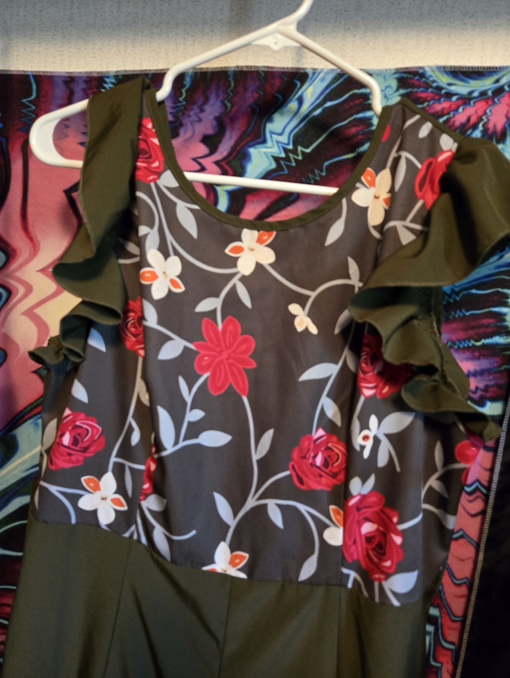 Olive Green Floral Ruffle Sleeve Women’s Jumpsuit